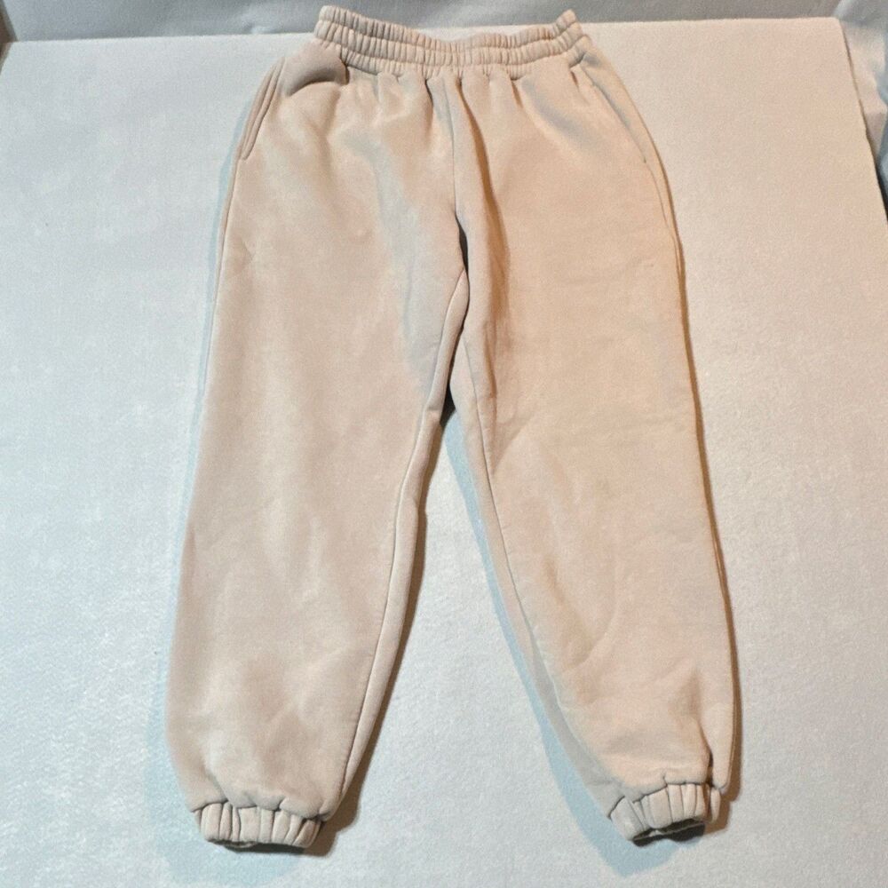 COMFRT Beige Unisex M Fleece Jogger Pants Cotton Pull On Elastic Waist Pockets